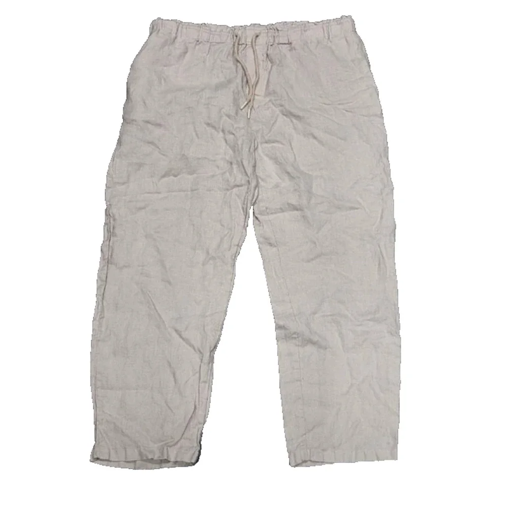 Mango Drawstring Pure Linen Trousers pants pull on Y2K Beige XL A006495